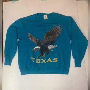 Vintage 90s Teal Texas Eagle Sweatshirt Sz L Made In USA Delta Tag 50 / 50 Tees